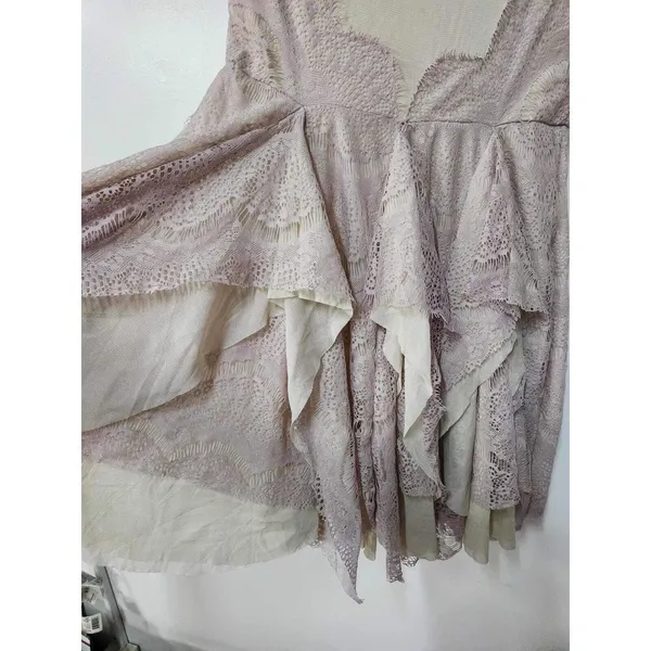 Free People Eyelash Lace Ruffle Sheer Mesh Mini Dress Size M. A35 - Image 4