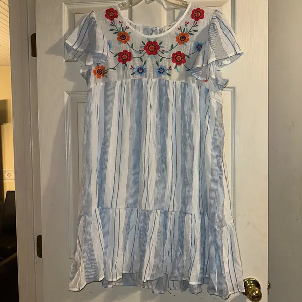 Perch by Blu Pepper‎ Embroidered Striped Tiered Ruffle Sleeve Dress 3XL - Image 4