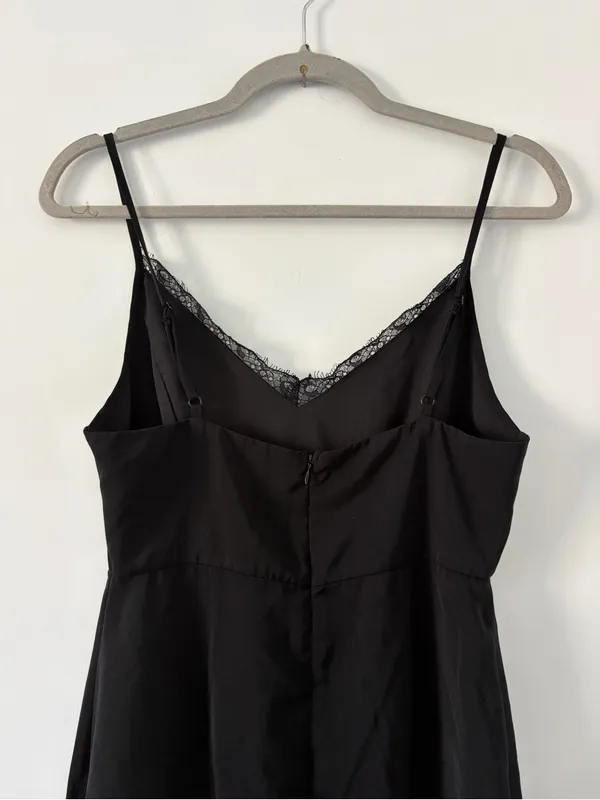 Superdown Brianna Black Lace Trim Sleeveless V Neck Slip Dress Small - Image 6