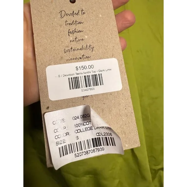 NWT Devotion Twins Ianthi Top in Dark Lime Sz. S - Image 3