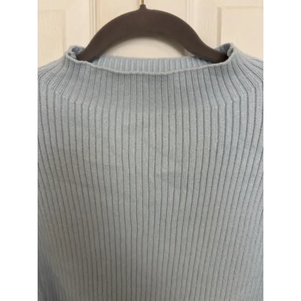 Revolve Line & Dot Light Blue Rib Knit Balloon Sleeve Mock Neck Sweater XS Minimalist - Image 5