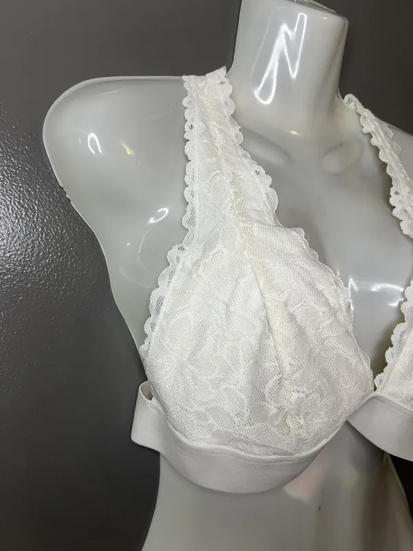PINK Bralette Bra Womens Large White Lace Wireless Crossback Strappy Lined B Cup - Image 2