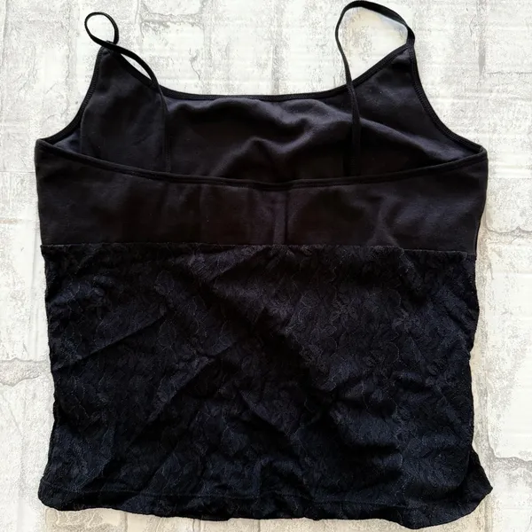 VTG Y2K Derek Heart Black Lace Crop Tank Top Built In Bra Goth Romantic Sz L - Image 3