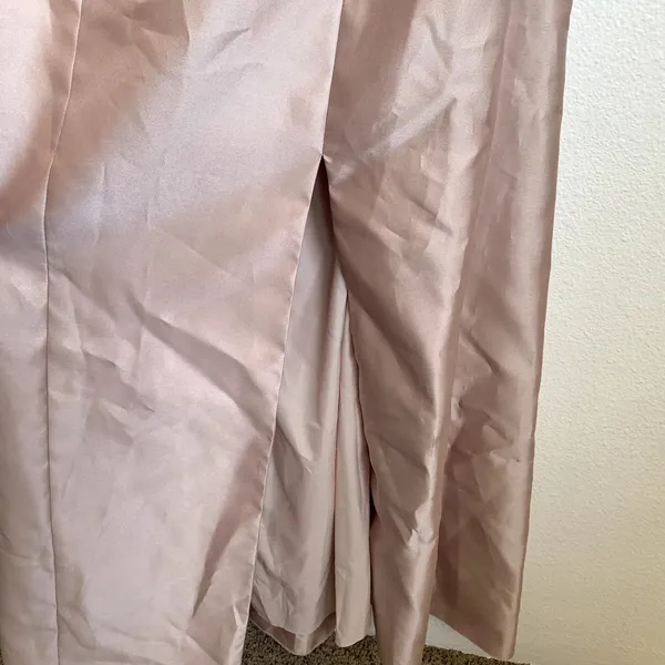 NWT Alfred Sung Strapless Satin Trumpet Gown with‎ Front Slit in Cameo - Image 5