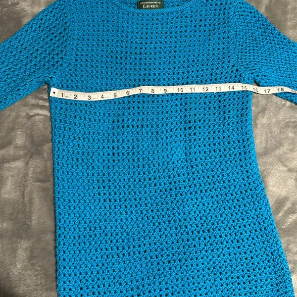 Lauren Ralph Lauren Medium Cobalt Blue Open Stitch Hand Knit Cotton Sweater - Image 5