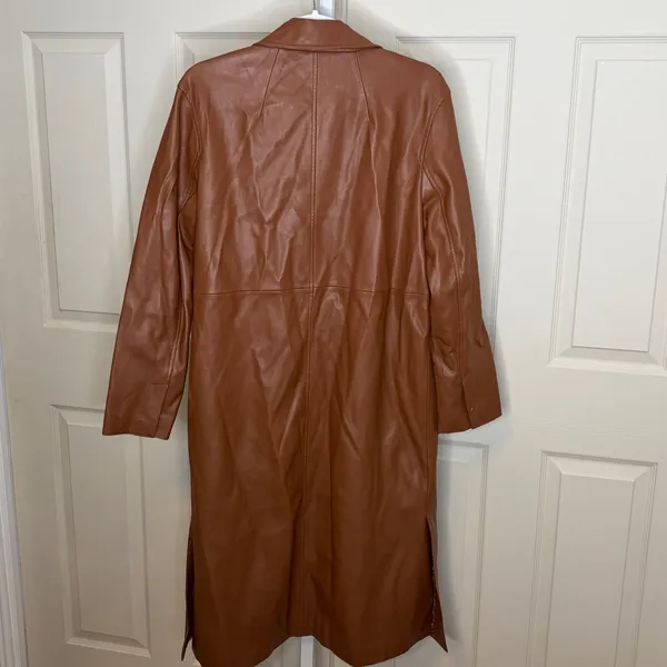 Zara Camel Brown Faux Leather Trench Coat - Image 7
