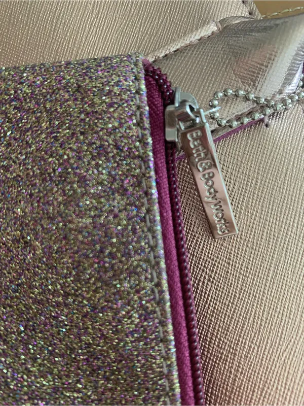 Bath & Body Works Rose Gold Metallic Tote with Glitter Wristlet - Image 5