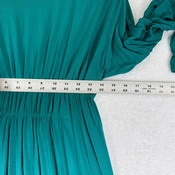 FP Beach Free People Teal Green Smocked Waist High-Low Maxi Dress XS Long Sleeve - Image 3