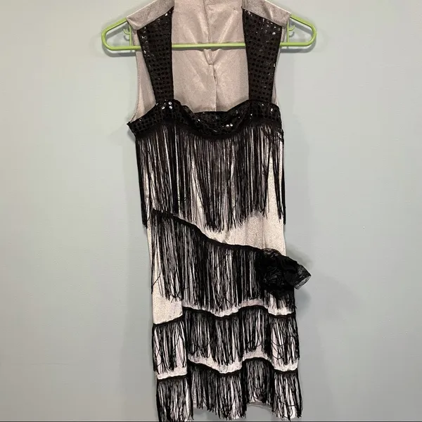 Flapper fringe dress! 1920s silver and black Halloween costume dress! - Image 5
