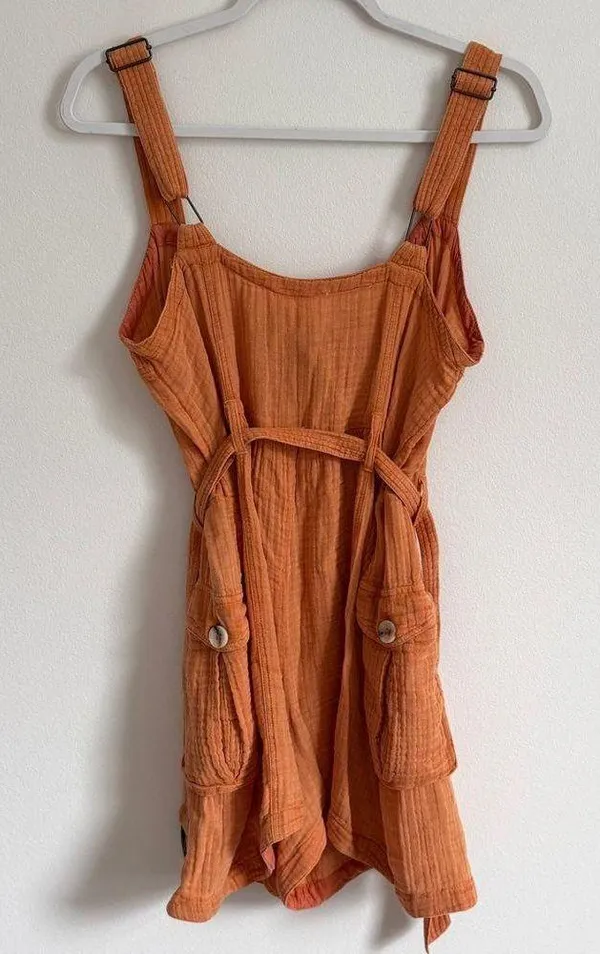 Anthropologie Gauzy Romper Size Medium Cedar Button Front Pocket Sleeveless Boho - Image 8