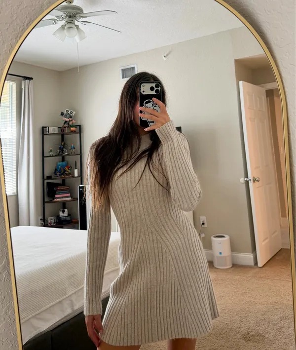 Rib Knit Dress H&M light beige melange - Image 3