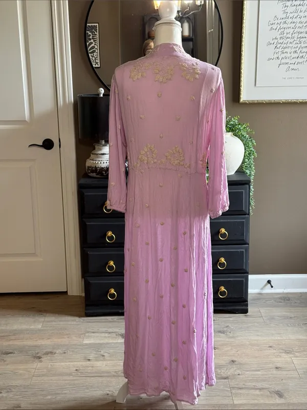 FREE PEOPLE Fable Lilac Blossom Embroidered Boho Gypsy Peasant Maxi Dress Large - Image 9