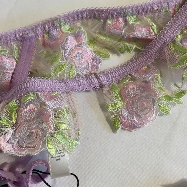 For Love & Lemons Garter Belt Womens Floral Embroidered Lace Purple NWT XXS - Image 10