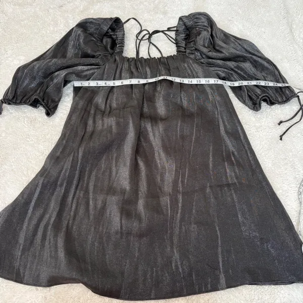Free People Womens Grey Metallic Mara Puff Sleeve Dress S Emo Grunge Festival - Image 3