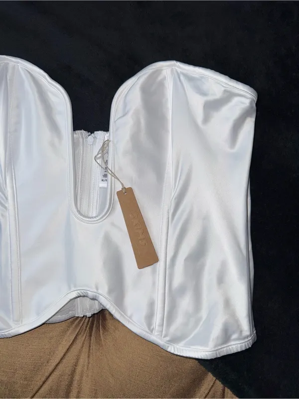 SKIMS Bridal Satin Plunge Corset Snow White Strapless Bustier Top Womens XL NWT - Image 3