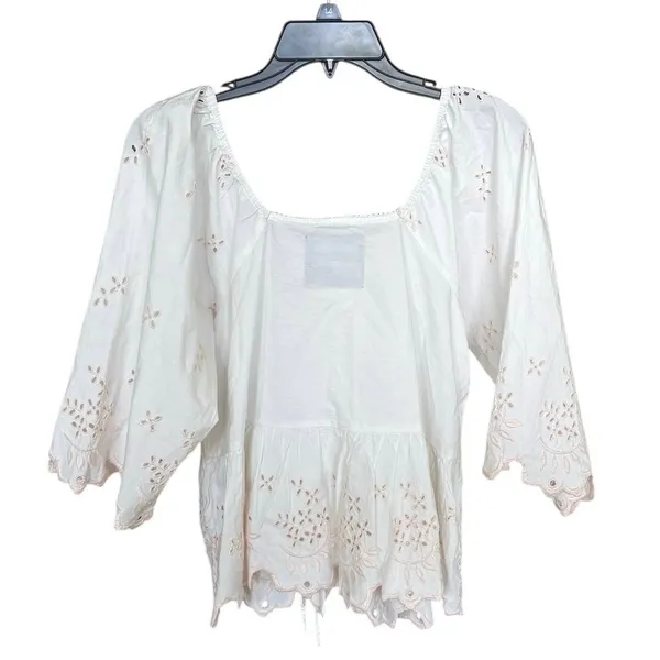 Damson Madder 100% Cotton White Pink Embroidered Floral Top Size UK 8 US 4 Small - Image 5