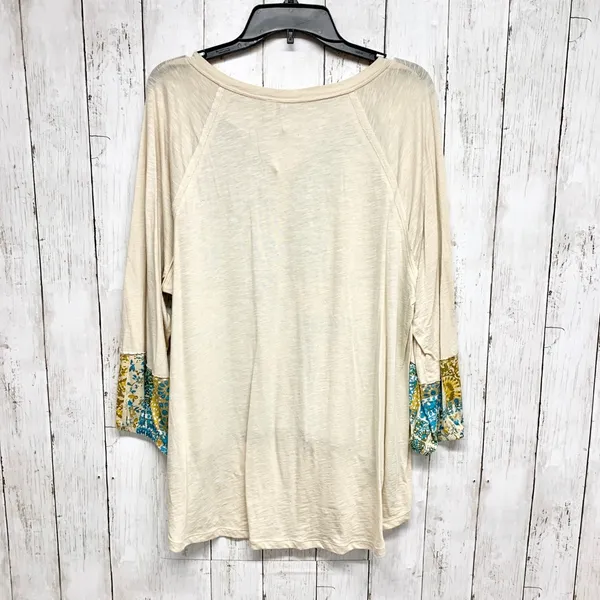 Cato Boho Patchwork 3/4 Sleeve Top Womens Size L Beige Blue Cotton‎ Modal Blend - Image 8