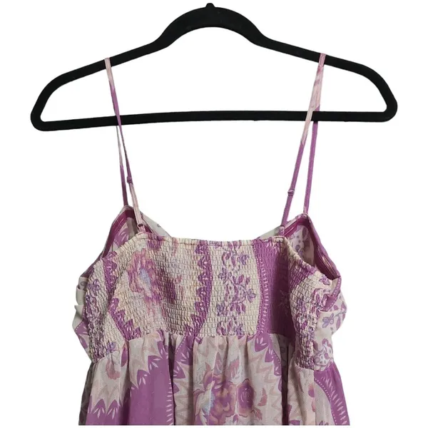 Free People Purple Pink Floral Empire Waist Sundress Spaghetti Straps Size L - Image 5