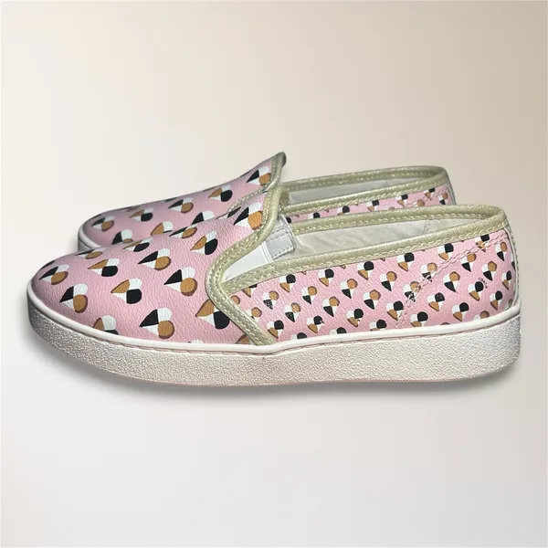 Coach 8B Pink Heart Print Slip On Sneakers Metallic Gold Trim FG2113‎ Travel - Image 6