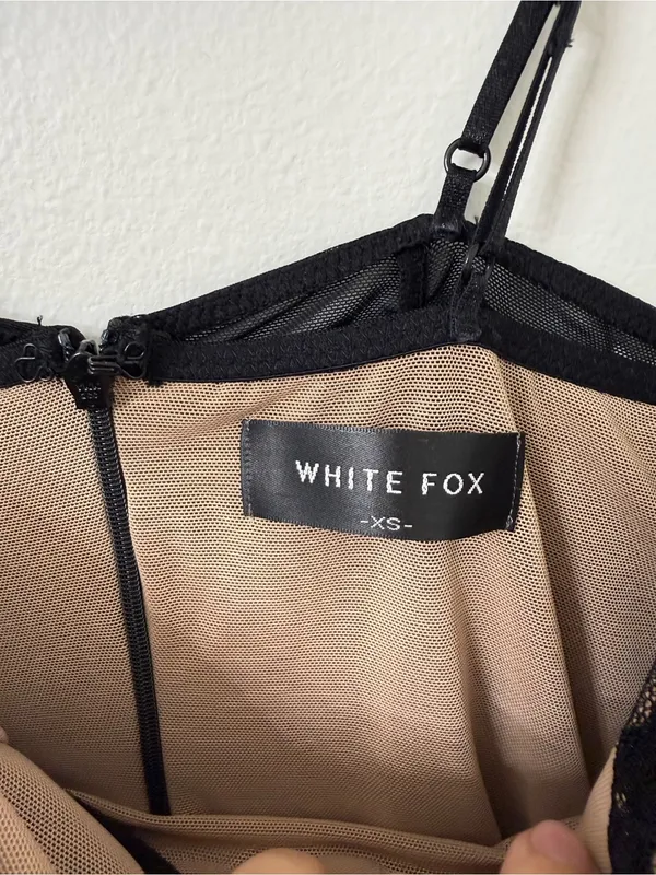 {XS} White Fox Black Ruched Slip Dress with Spaghetti Straps and Body Suit - Image 8