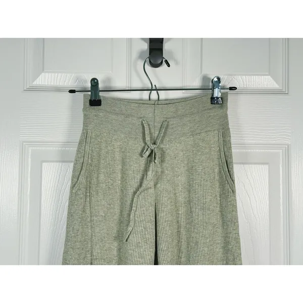 UNIQLO Womens Ribbed Knit Wide Leg Lounge Pants Size S Green Drawstring Casual - Image 3