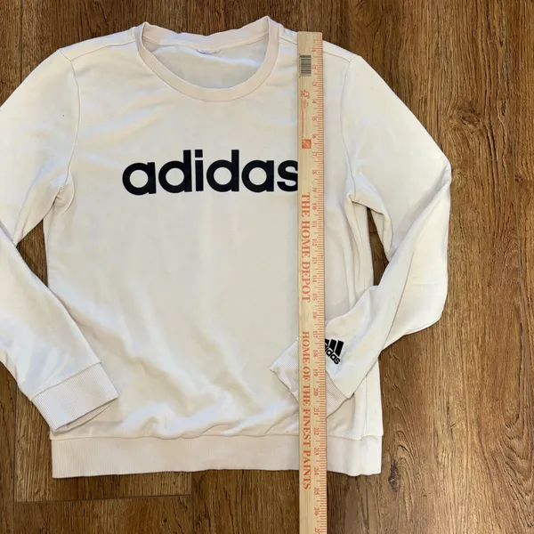 Adidas Crewneck Sweatshirt Cream Tan Black Embroidered Logo Pullover‎ Womens S - Image 8