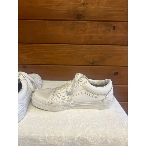Vans Unisex Off The Wall 751505 White Leather Lace Up Sneaker Shoes Size 7 Woman - Image 5