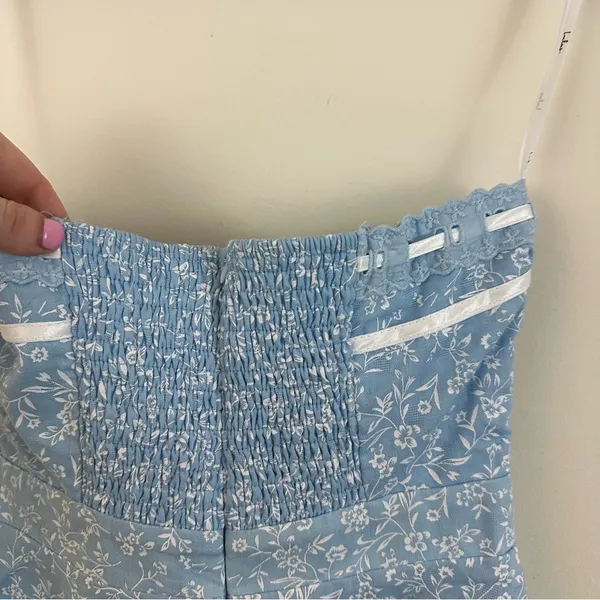 Lulu's Precious Babe Light Blue Floral Ribbon Strapless Mini Dress XS NWT - Image 6