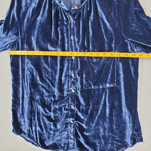 Pilcro and the Letterpress Blouse Women L Blue‎ Velvet Button Front Long Sleeve Anthropologie Top - Image 6