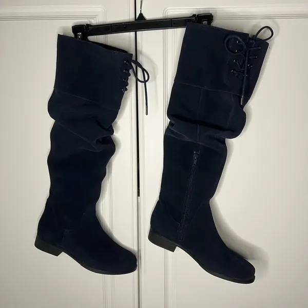 Matisse Camila Navy Suede Slouch Knee High Boots - Image 4