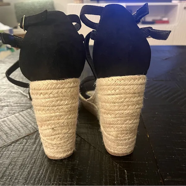 Black Espadrille Platform Wedge Sandals - Size 37 EUC - Image 3