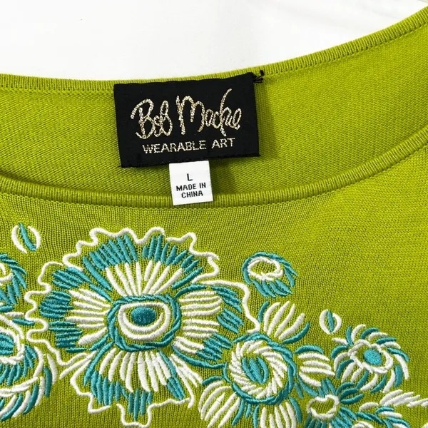 Bob Mackie Large Top Green Floral Embroidered‎ Sweater Bell Sleeve Fairy 1814 - Image 8