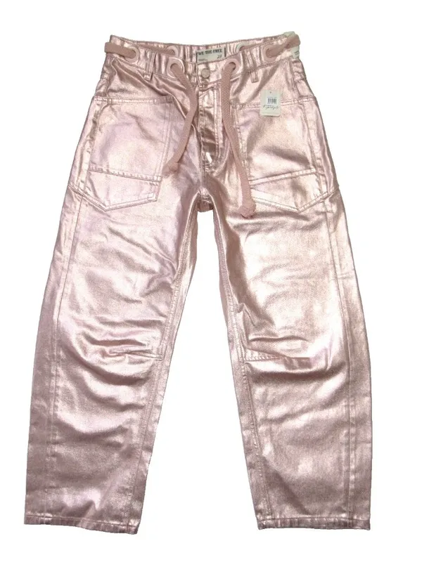 NWT We The Free People Moxie in Bubblegum Pink Metallic Barrel Jeans 27 - Image 6