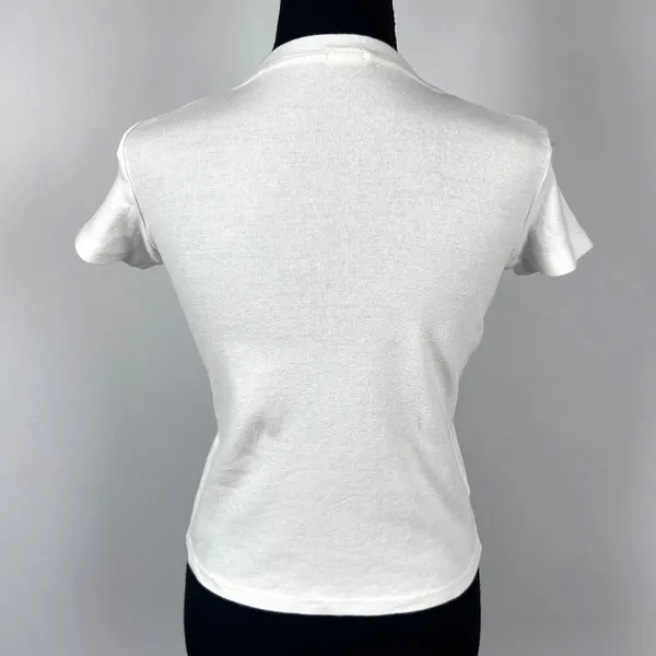 John Galt Brandy Melville Baby Tee Women's Embroidered‎ Cropped Y2K White Small - Image 4