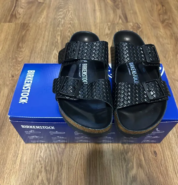 BIRKENSTOCK Arizona embossed black leather gladiator sandals slippers eur 38 new - Image 6