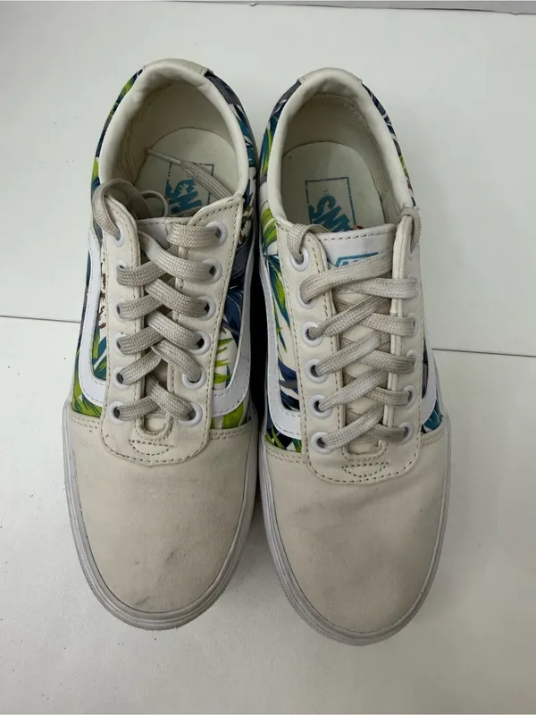 Vans Low Top Canvas Sneakers - White with Green Blue Floral size 6.5 - Image 6