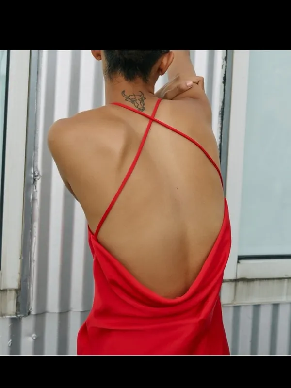 Zara Red Satin Draped Back Cami Tank NWT S - Image 5