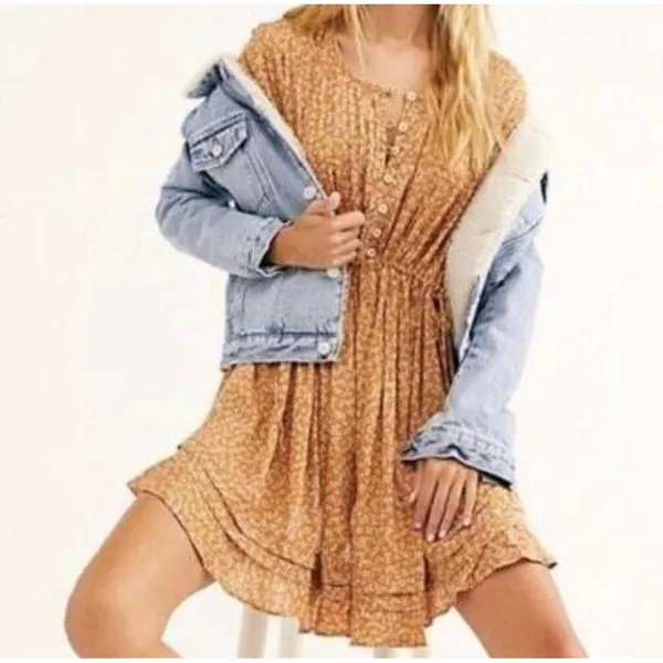 Free‎ People One Fine Day Mini Dress Women S Brown Floral Cottagecore Pleated - Image 3