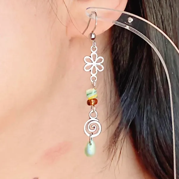 Handmade quality glass beads & flower fairy boho cottage whimsical dangle earrings 💐🍃 - Image 6
