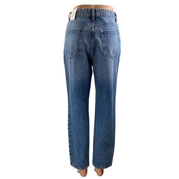 NEW Zara Women's Blue Distressed High Waisted Straight Leg Denim Jeans Size 4 - Image 3