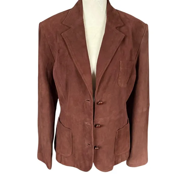 Lilly Pulitzer vintage brown fully lined button down lamb suede blazer small - Image 8