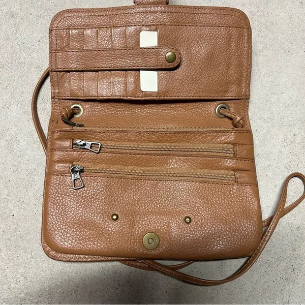 Lucky Brand Liza Convertible Wallet Crossbody Brown 100% Leather Pebbled - Image 4