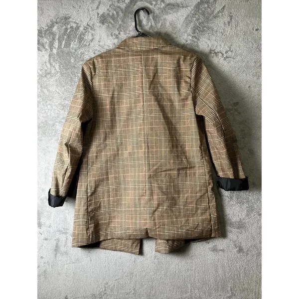 Petal +‎ Pup Plaid Double Breasted Blazer Brown Career Office Work Dark Academia - Image 3