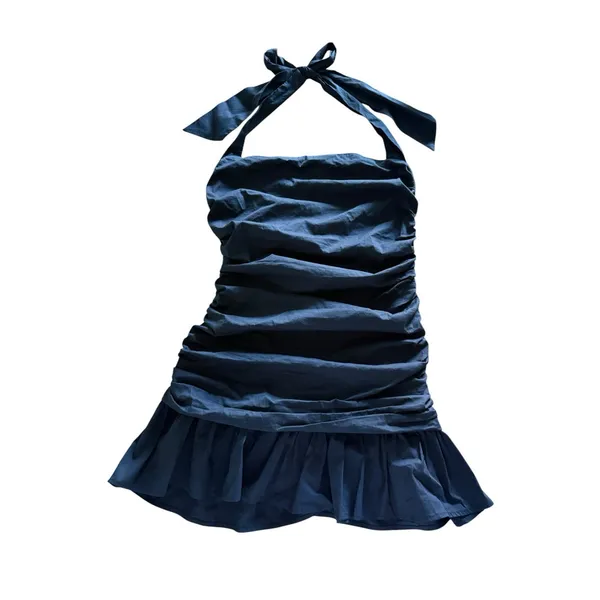 Peppermayo Alone With You Mini Dress Size US 8 Black Halter Tie Neck Ruched - Image 4