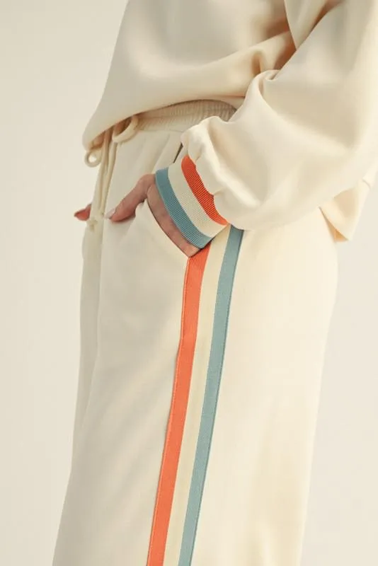 JODIFL Striped Detail Quarter-Zip Pullover and Straight Leg Sweatpants Matching Set Cream Multi - Image 5