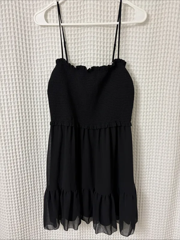 Aritzia Wilfred Tempest Sleeveless Mini Dress Smocked Black Large NWT - Image 5