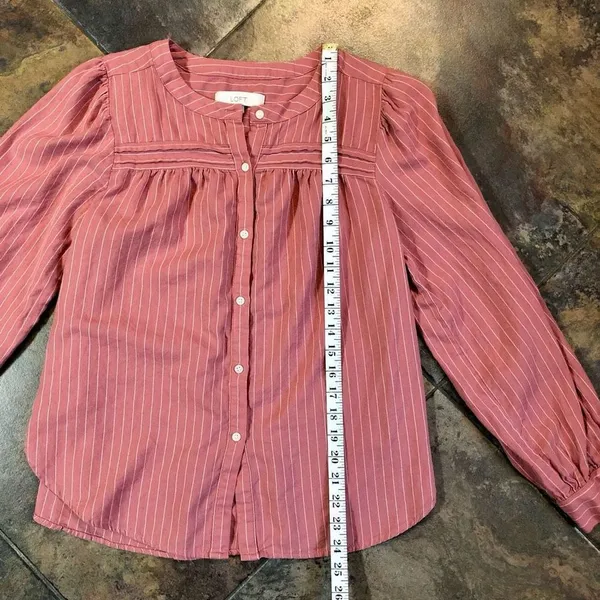 Loft Women’s Button Down Long Sleeve Blouse Pink White Size Small - Image 5