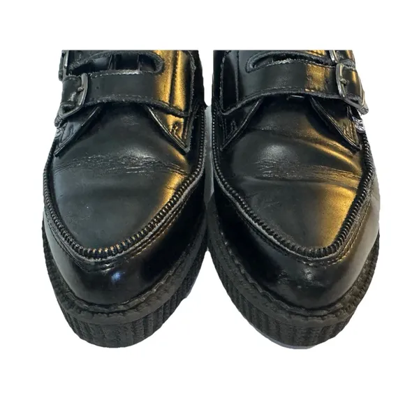 T.U.K Viva Mondo Cow Hair Leather Pointed Creeper Black Shoes Double Buckle 3/5 - Image 4