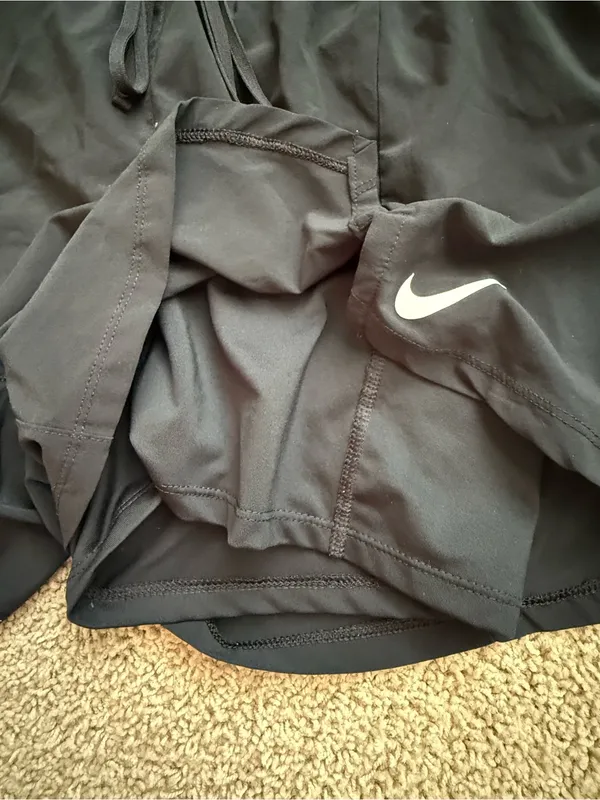 Nike Women's Black Layered Athletic Shorts with White Swoosh - Image 2