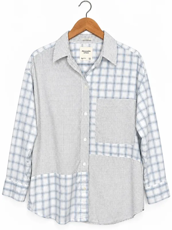 Abercrombie & Fitch Womens Oversized Button Down Shirt Medium Blue Plaid Preppy - Image 2